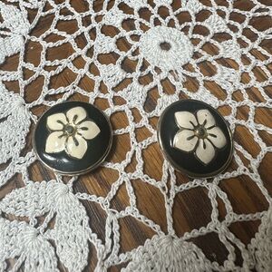 Floral Black and Cream clip-on Earrings